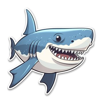 Cartoon sticker of a Shark over white background. Generative AI illustration