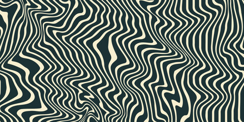 Retro groovy background. Wavy vintage psychedelic wallpaper. Trippy monochrome pattern, cover, poster in 60s or 70s style. Liquid hippie texture. Vector
