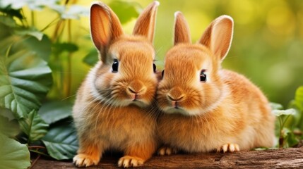 Obraz premium A pair of cuddly rabbits cuddling up together. AI generated