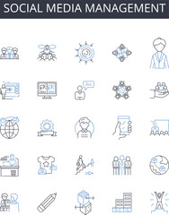 Social media management line icons collection. Unity, Support, Cohesion, Collaboration, Synergy, Partnership, Connection vector and linear illustration. Loyalty,Companionship,Empathy outline signs set