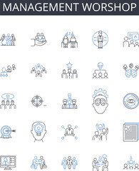 Management worshop line icons collection. Innovation, Robotics, Augmented, Virtual, Automation, Nanotechnology, Quantum vector and linear illustration. Cyberspace,Biotechnology,Machine learning