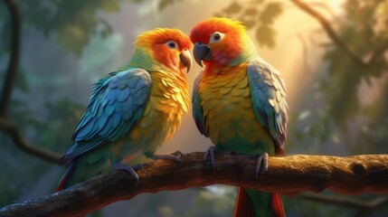 Fototapeta premium A pair of lovebirds chirping sweetly at each other. AI generated