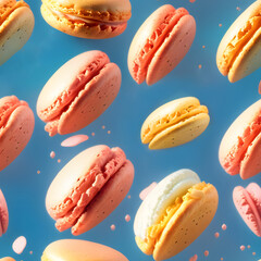 colorful macaroons on blue background