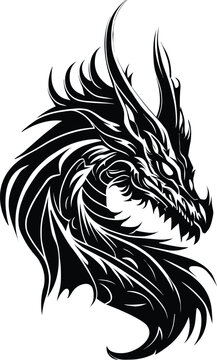 Dragon Tattoo, Tribal Dragon, Black and white dragon tattoo isolated vector illustration