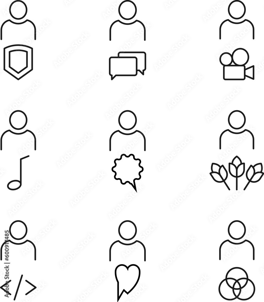 Poster vector outline signs and symbols drawn in flat style with black thin line. editable strokes. line ic
