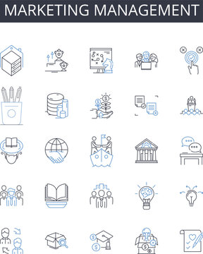 Marketing management line icons collection. Imagination, Inspiration, Brainstorming, Design, Innovation, Originality, Artistry vector and linear illustration. Versatility,Ingenuity,Flexibility outline