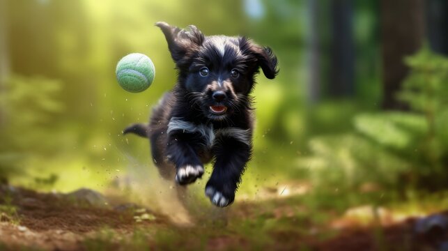 A playful puppy chasing a ball. AI generated