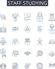 Staff studying line icons collection. Insight, Perception, Judgment, Wisdom, Acumen, Discrimination, Astuteness vector and linear illustration. Deliberation,Prudence,Cognition outline signs set - obrazy, fototapety, plakaty