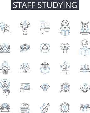 Staff studying line icons collection. Insight, Perception, Judgment, Wisdom, Acumen, Discrimination, Astuteness vector and linear illustration. Deliberation,Prudence,Cognition outline signs set