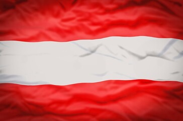 Austria flag on a fabric wavy background. Wavy flag of Austria fills the frame.