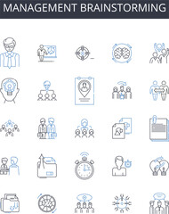Management brainstorming line icons collection. Competitive, Enthusiastic, Involved, Diligent, Engaged, Passionate, Committed vector and linear illustration. Reliable,Inquisitive,Quick-witted outline