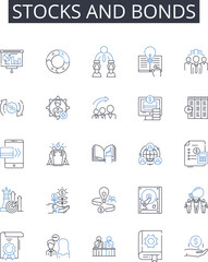 Stocks and bonds line icons collection. Mentor, Guide, Instructor, Educator, Coach, Tutor, Proficient vector and linear illustration. Scholar,Trainer,Professional outline signs set