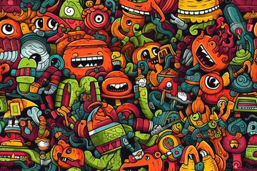 Obraz premium Whimsical Doodle Pattern for Playful Designs, Generative AI