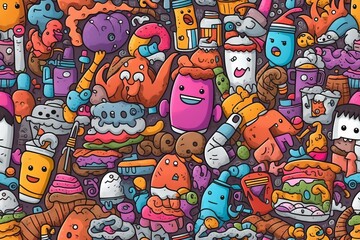 Obraz premium Whimsical Doodle Pattern for Playful Designs, Generative AI