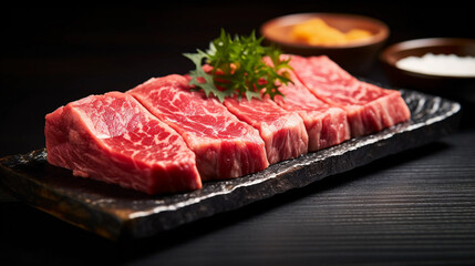 Fototapeta na wymiar Raw Wagyu Steak Raw Marble Japanese Steak Generative AI