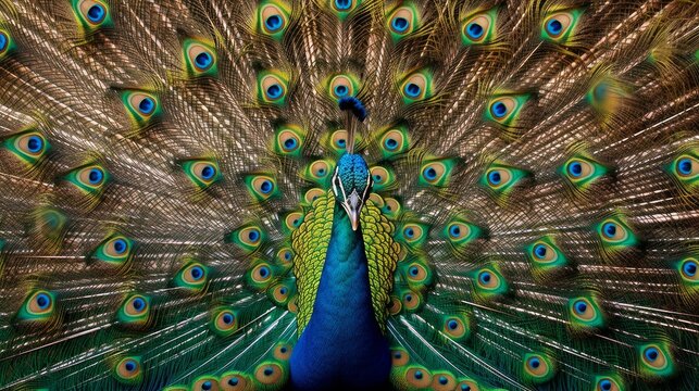 A proud peacock displaying its feathers. AI generated