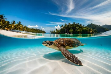 photo of Sea turtle in the Galapagos island - obrazy, fototapety, plakaty