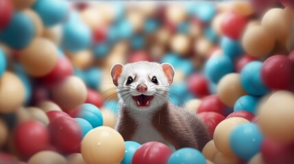 Fototapeta na wymiar A silly ferret bouncing around playfully. AI generated