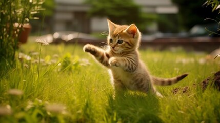Obraz premium A silly kitten chasing its own tail. AI generated