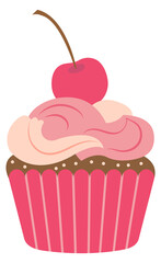 Cherry cupcake icon. Sweet pink cream dessert