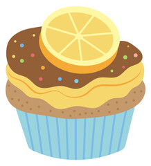 Sweet cupcake with lemon slice. Tasty pastry icon