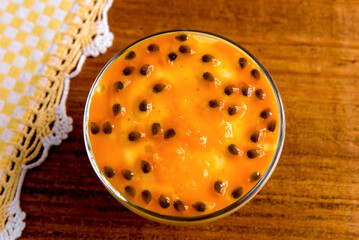 passion fruit mousse on wooden table