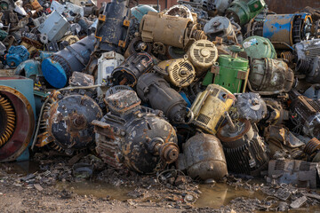 copper and engine and motor parts at recycling center to be scrapped