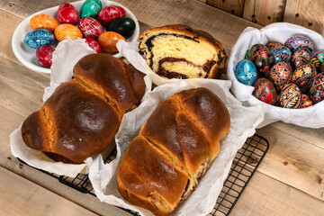Freshly baked Romanian cakes and hand painted painted Easter eggs. 