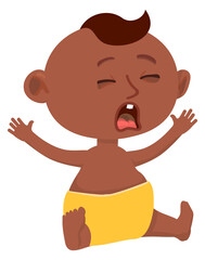 Black toddler screaming. Crying baby cartoon character