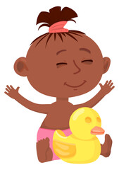Cute black toddler. Happy girl baby character