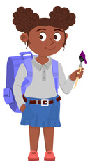Creative school girl. Black cartoon kid student