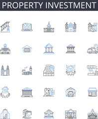 Property investment line icons collection. Fiction, Poetry, Prose, Novel, Genre, Plot, Character vector and linear illustration. Theme,Symbolism,Imagery outline signs set