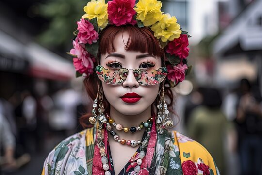 beautiful woman portrait, Japanese girl wearing mix modern contemporary clothes fashion style, Generative Ai	
