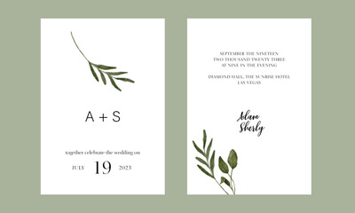 minimalist invitation with green botanical watercolor