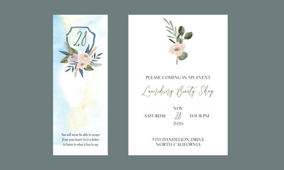 minimalist invitation with green botanical watercolor