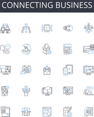 Connecting business line icons collection. Expertise, Talent, Efficiency, Proficiency, Mastery, Competence, Aptitude vector and linear illustration. Agility,Adroitness,Flexibility outline signs set