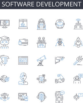 Software development line icons collection. Reference, Guidebook, Encyclopedia, Plant, Species, Flora, Fauna vector and linear illustration. Seeds,Cultivate,Growth outline signs set