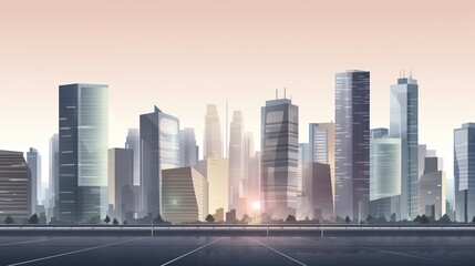 illustration abstract cityscape background in sunset time, Generative Ai
