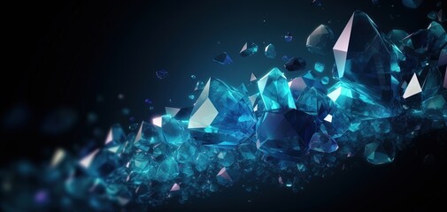 abstract background of crystal shard pattern in glow light in dark, Generative Ai
