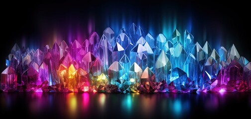 abstract background of crystal shard pattern in glow light in dark, Generative Ai