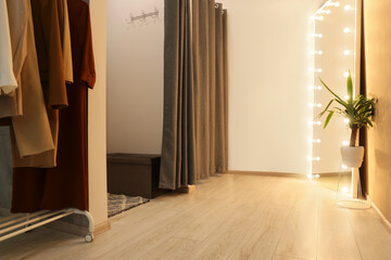 Dressing rooms in fashion store. Interior design