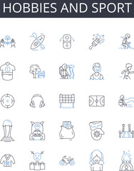 Hobbies and sport line icons collection. Visionary, Strategic, Influential, Decisive, Charismatic, Inspirational, Innovative vector and linear illustration. Collaborative,Empowering,Resilient outline