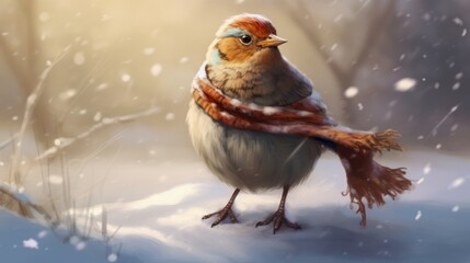 A sprightly sparrow with a scarf. AI generated