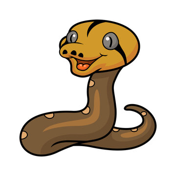 Cute golden child reticulated python cartoon