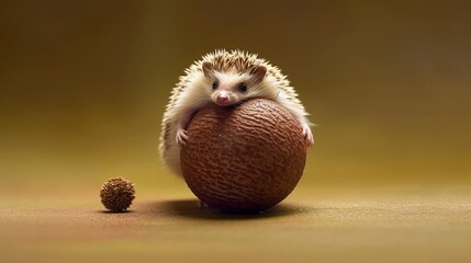 Naklejka na ściany i meble A tiny hedgehog curling into a ball. AI generated