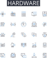 Hardware line icons collection. ollaboration, Alliance, Synergy, Cooperation, Unity, Trust, Support vector and linear illustration. Coordination, Collaboration, Unity outline signs set