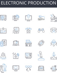 Electronic production line icons collection. Vigorous, Energetic, Dynamic, Agile, Robust, Determined, Piering vector and linear illustration. Resilient,Progressive,Innovative outline signs set
