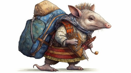 An adventurous armadillo with a backpack and map. AI generated