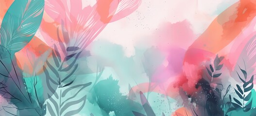 watercolor style illustration abstract background of colorful tropical leaves flora, Generative Ai