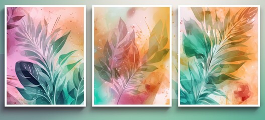 watercolor style illustration abstract background of colorful tropical leaves flora, Generative Ai